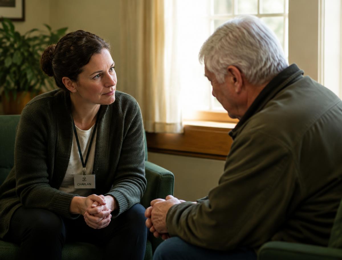 A chaplain listening to a veteran